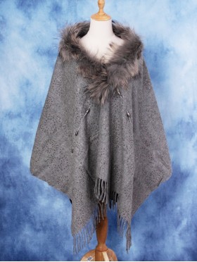 Cashmere Cape W/ Faux Fur and Rhinestones